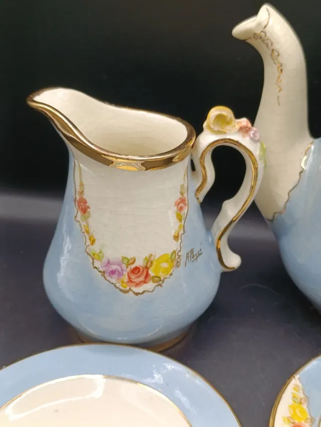 Juego de café Peyro azul y dorado