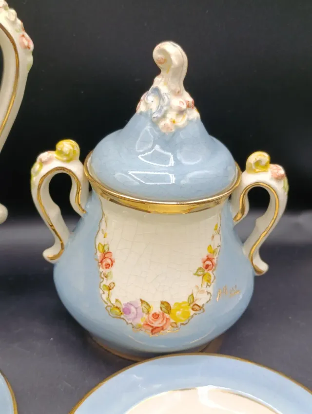 Juego de café Peyro azul y dorado