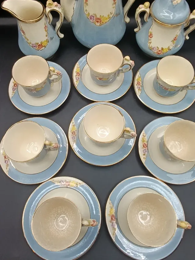 Juego de café Peyro azul y dorado