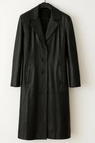 Giacca lunga Facimp vera pelle nera