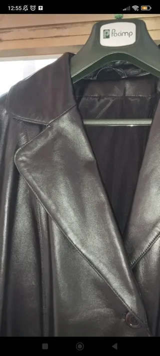 Giacca lunga Facimp vera pelle nera