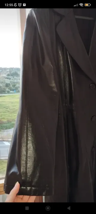 Giacca lunga Facimp vera pelle nera