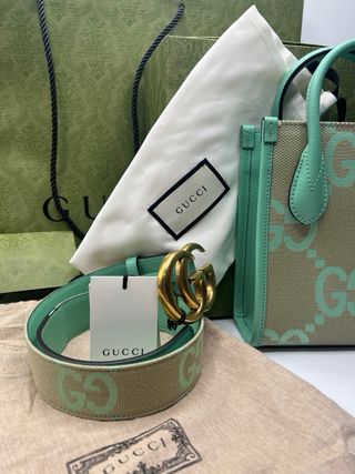 Cinturón Gucci GG Marmont Verde y Beige