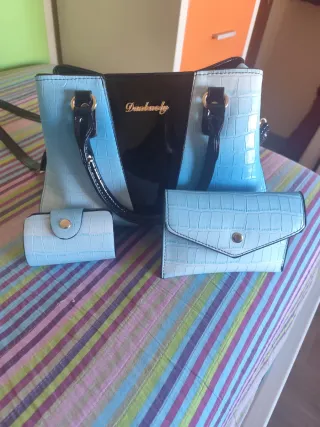 Bolso, Monedero y Tarjetero Danbaoly Azul/Negro