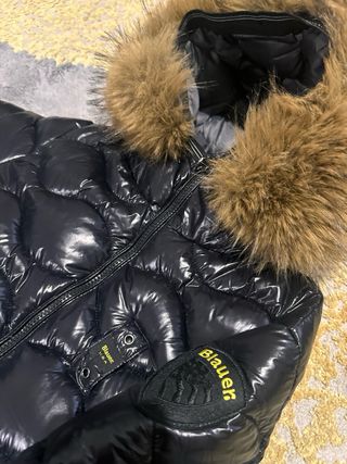 Piumino blauer donna nero cappuccio in pelliccia