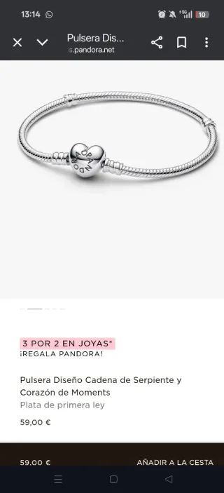 Pulsera Pandora Corazón Plata 16cm Nueva