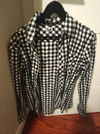 Camisa Adolfo Domínguez XL Cuadros Blanco y Negro