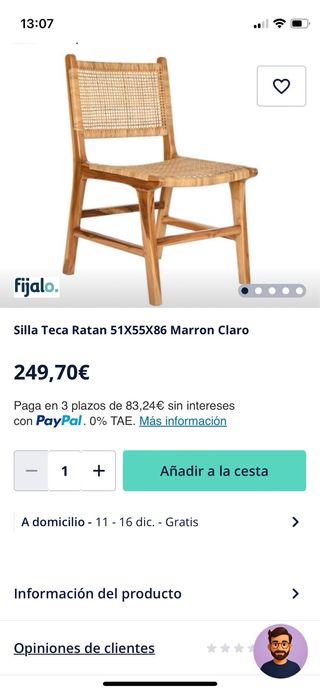 8 Sedie Ratan Teak 51x55x86 Marrone Chiaro.