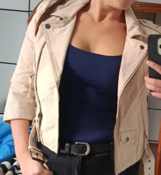 Cazadora Biker Mujer Beige Talla L