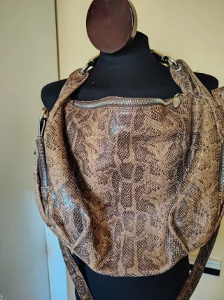 Bolso Piel Furla Serpiente Marrón Dorado