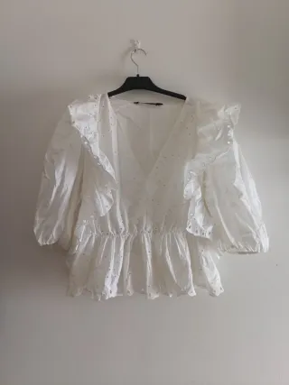 Blusa Zara Blanca Brocada