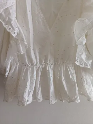 Blusa Zara Blanca Brocada