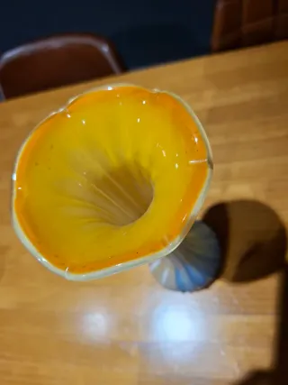 Antico vaso in cristallo Murano blu e giallo