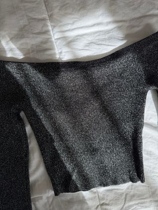 Top gris brillante manga larga