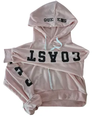 Sudadera corta rosa con capucha