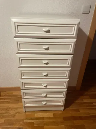 Cómoda 7 cajones madera blanca (Mesillas a juego)