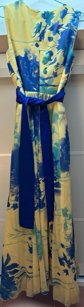 Vestido largo fiesta amarillo y azul