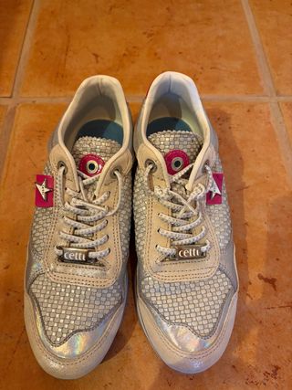 Zapatillas Cetti Piel Beige y Plata