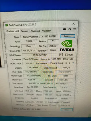 Tarjeta Gráfica NVIDIA GTX 1650 SUPER