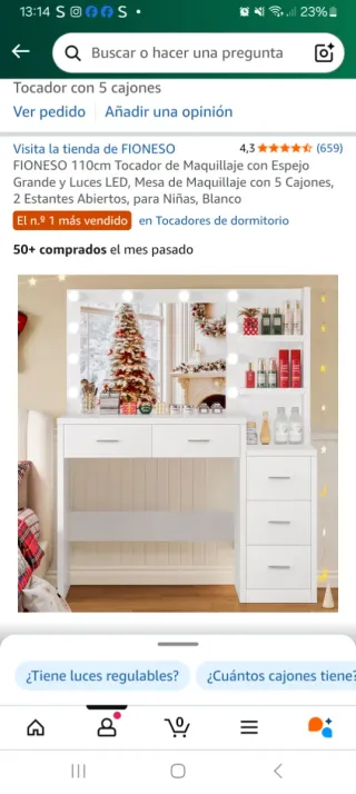 Tocador FIONESO Blanco con Espejo LED