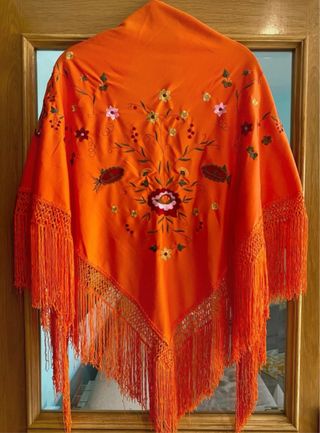 Mantón Flamenco Bordado Naranja