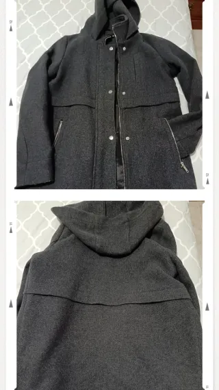 Abrigo paño gris con capucha