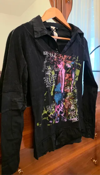 Camiseta mujer negra multicolor