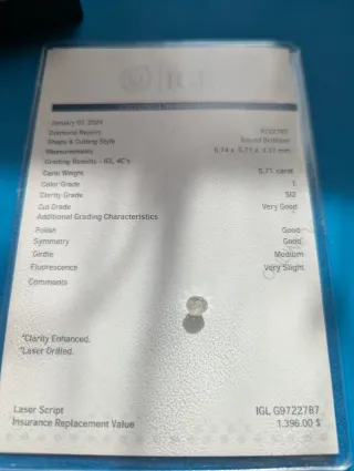 Diamante Redondo Brillante 0.71ct IGL