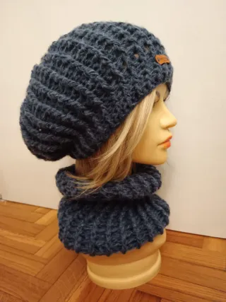 Set berretto e scaldacollo unisex colore denim