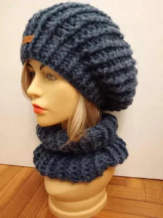 Set berretto e scaldacollo unisex colore denim