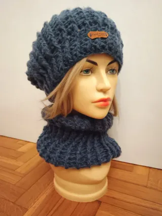 Set berretto e scaldacollo unisex colore denim