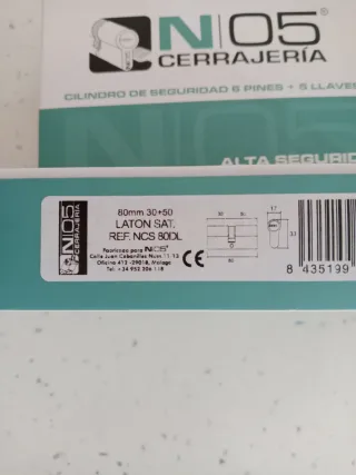 Cilindro Seguridad N05 6 Pines + 5 Llaves