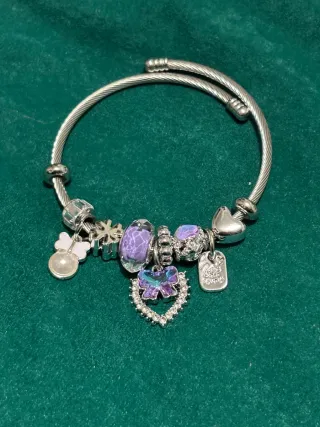 Pulsera Acero Inoxidable Dijes Corazón Hilo