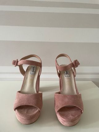 Sandalias tacón rosa terciopelo