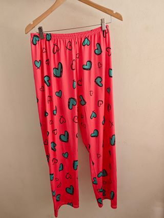 Pijama mujer rosa corazones talla L manga larga