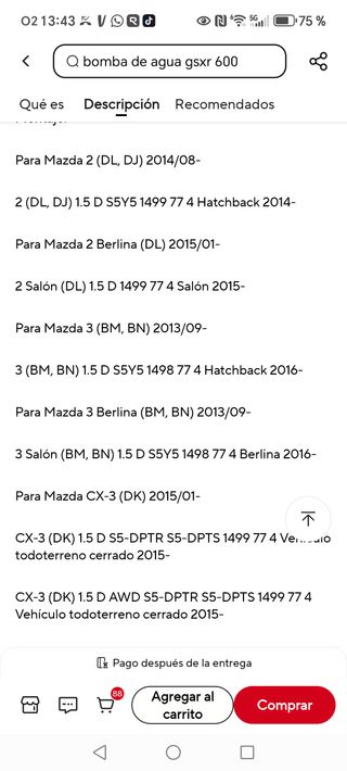 Bomba de agua adicional Mazda S552-15710