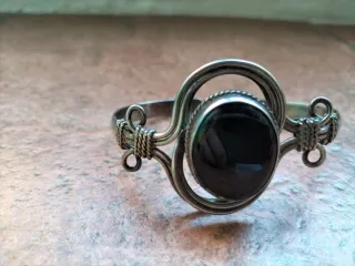 Pulsera Plata con Piedra Negra