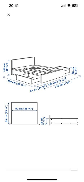 Cama Ikea MALM 180x200 cm con 4 cajones