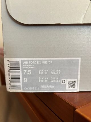 Nike Air Force 1 Mid Blancas Talla 40.5