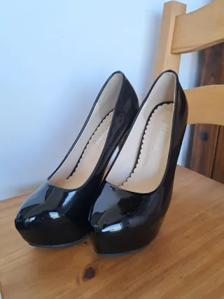 Zapatos tacón alto plataforma charol negros 38