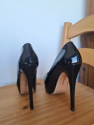 Zapatos tacón alto plataforma charol negros 38