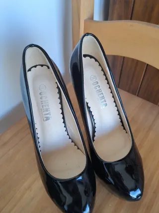 Zapatos tacón alto plataforma charol negros 38