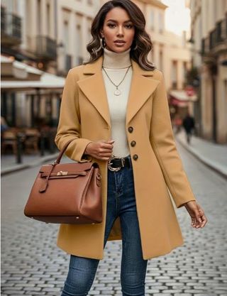 Chaqueta de Abrigo Elegante color Caqui