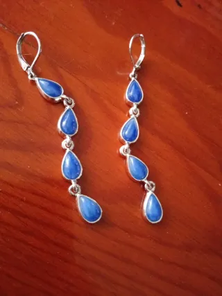 Pendientes largos gotas calcidonia azul y plata