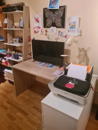 Escritorio y Estantería Marrón/Blanco