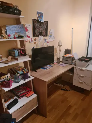 Escritorio y Estantería Marrón/Blanco