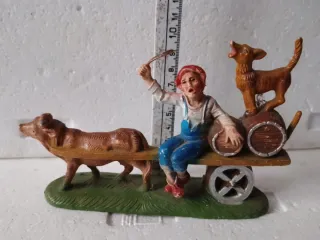 Diorama vintage presepe con carretto e animali