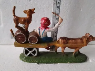 Diorama vintage presepe con carretto e animali