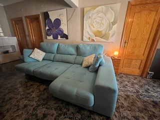 Sofá Chaise Longue Turquesa Extraible y con  arcon