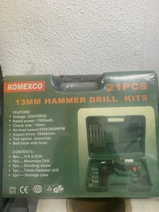 3 Taladros Percutor Romexco 13mm 21 Piezas, nuevos